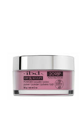 A clear 2 ounce glass jar filled with ibd Dip & Sculpt Peach Blossom nail powder dip capped with a metallic silver cover