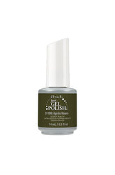 IBD Just Gel Polish in Après Hours, a rich olive green shade perfect for bold, earthy and fashion-forward nail looks.