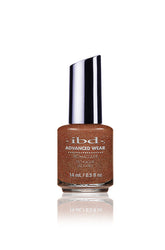 IBD Advanced Wear polish in Morrocan Spice, a copper shimmer packed with fine orange glitter for a rich, glowing finish.
