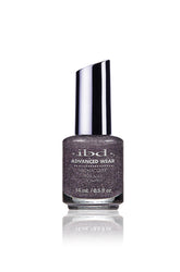 IBD Aphrodite Nail Polish, a shimmering charcoal shade with a metallic, glittery finish.