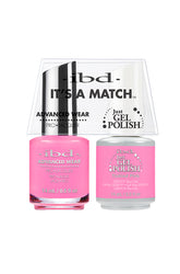 IBD It's A Match gel and lacquer duo in Tickled Pink, a bright Barbie-pink polish with a bold, youthful finish.