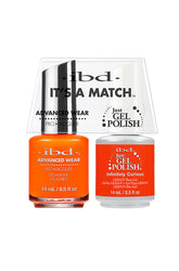 IBD It's A Match gel and lacquer duo in Infinitely Curious, a bright tangerine-orange with a fiery undertone.