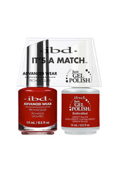 IBD It's A Match gel and lacquer duo in Enthralled, a luxurious deep red with subtle metallic warmth.