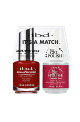 IBD It's A Match gel and lacquer duo in Cosmic Red, a festive ruby red infused with sparkling glitter.