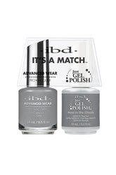 IBD It's A Match gel and lacquer duo in Head in the Clouds, a muted silver-gray with a soft, dreamy shimmer.
