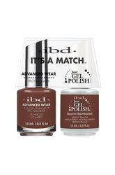 Frontage of ibd Advanced Wear Color Duo with Just Gel Polish Buxom Bombshell in 14 ml bottle with printed text