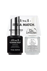 Front-view of ibd Just Gel Polish No Cleanse Top Coat It's A Match Duo Pack in 0.5-ounce bottle with detailed label text