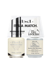 Frontal view of ibd Advanced Wear Color Duo with Just Gel Polish in Buenos Días Barcelona variation on its 0.5-ounce bottle