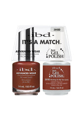 Frontal view of a 0.5-ounce ibd Advanced Wear Color and Working On My Tanzania gel polish with printed label text