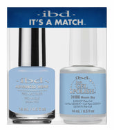 Front view of IBD Just Gel Polish bottle in shade Mosaic Sky and IBD Advanced Wear bottle in shade Mosaic Sky