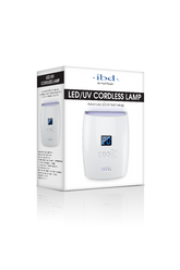 ibd PRO Cordless LED/UV Lamp retail box slightly turned to its face its left showing printed product details & depictions
