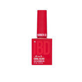 IBD Rubber Gel in Coral Blush, a vivid coral red gel polish ideal for bold and statement-making nails.