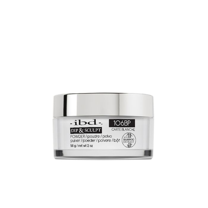 ibd Dip & Sculpt Powder in Carte Blanche, a pure opaque white nail powder ideal for crisp French tips or a minimalist mani.