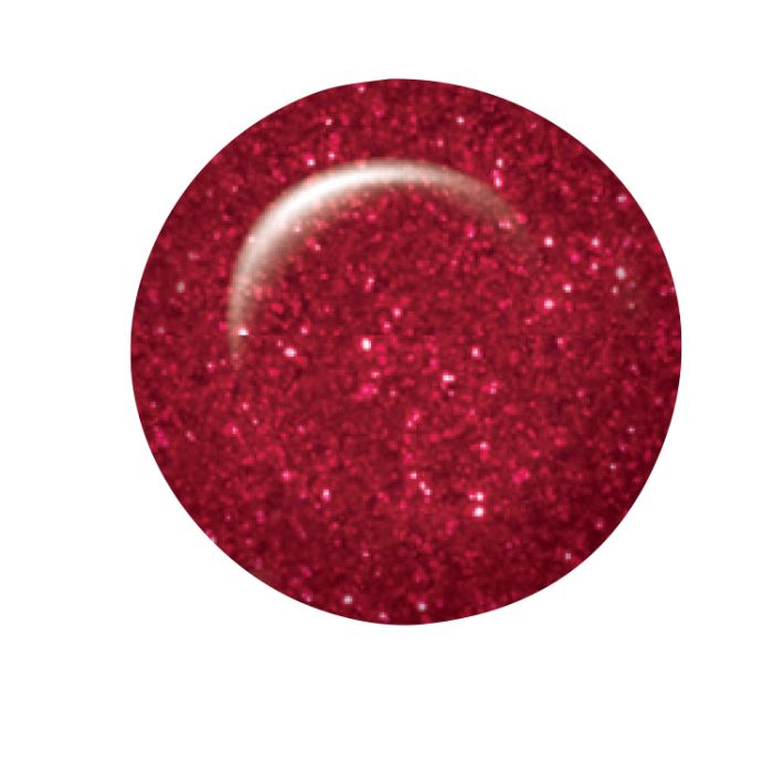 ibd Dip & Sculpt Cosmic Red swatch, a high-shine crimson red with vibrant glitter for festive nail looks.