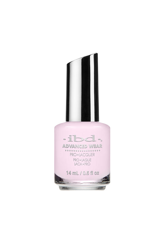 A 0.5 ounce glass bottle of ibd Advanced Wear French Pink marked with product name & information