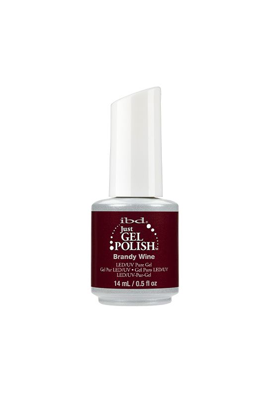 IBD Just Gel Polish Brandy Wine gel polish delivers a rich, deep burgundy tone with fine shimmer for a sophisticated finish.