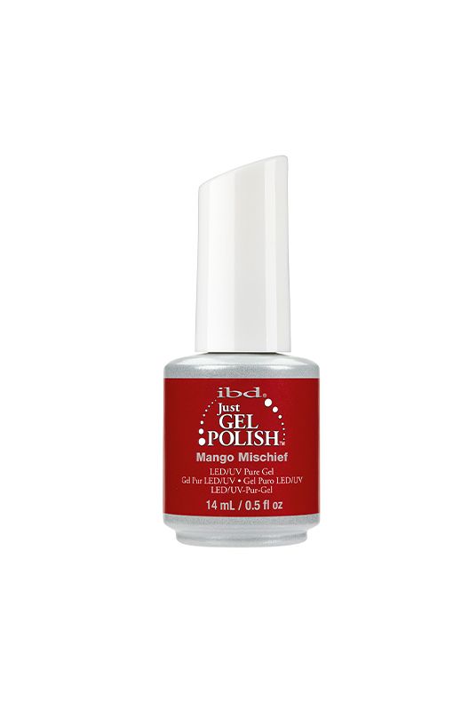 IBD Just Gel Polish Mango Mischief gel polish in a juicy, bold coral-red, perfect for sunny adventures and playful glam.