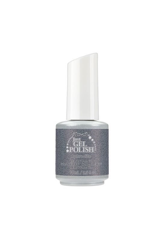 IBD Just Gel Polish Aphrodite in a smoky violet silver glitter, perfect for a bold, shimmering nail look.