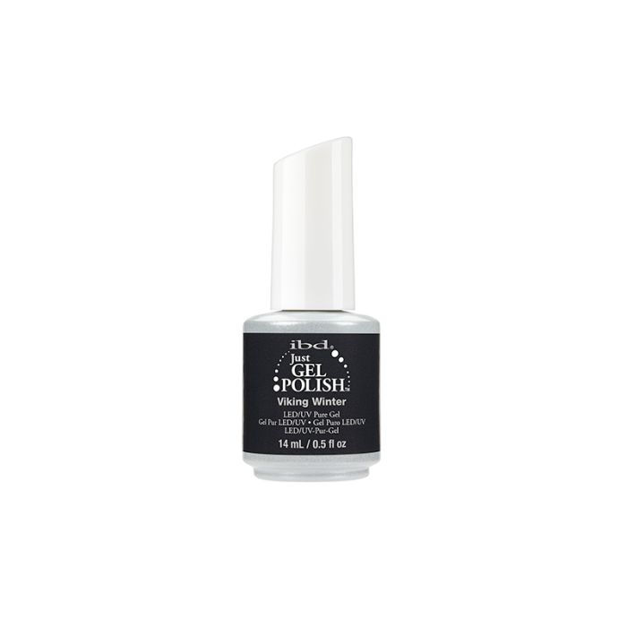 IBD Just Gel Polish Viking Winter, a dark steel gray crème gel perfect for sleek, moody manicures.