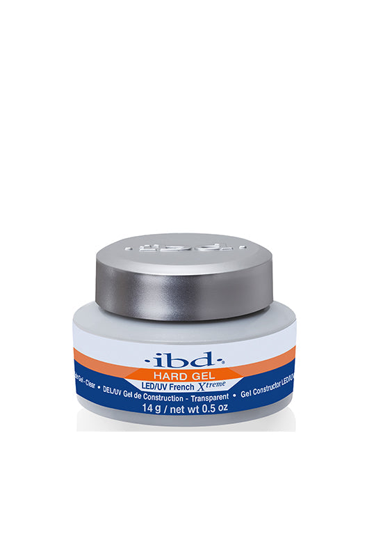 Front view of an ibd LED/UV French Xtreme Clear 0.5 ounce plastic with a product sticker label