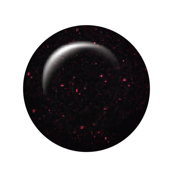 Swatch of IBD Garter Your Heart – black gel polish base with scattered red sparkle glitter and glossy shine.