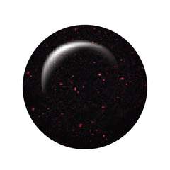 Swatch of IBD Garter Your Heart – black gel polish base with scattered red sparkle glitter and glossy shine.