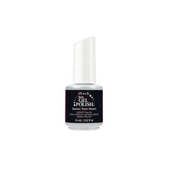 IBD Just Gel Polish Garter Your Heart – deep black gel polish with red shimmer flecks for a bold, edgy manicure.