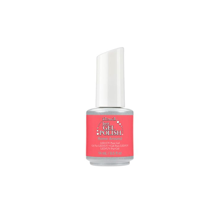 IBD Just Gel Polish in Roma Around, a lively coral-pink gel polish perfect for summer-ready manicures.