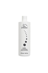 Tall white 16-ounce bottle of Gel polish remover from ibd collection with labeld product details isolated in white background