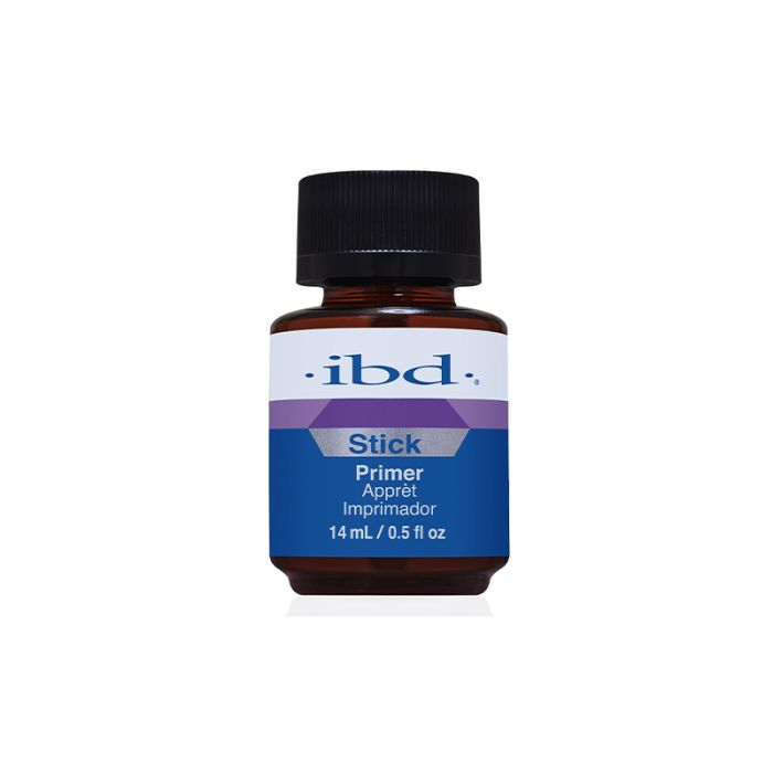 IBD Stick Primer in a 14mL amber bottle, improves gel adhesion and preps nails for long-lasting enhancements.