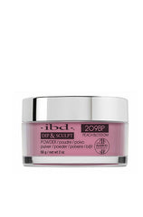 A clear 2 ounce glass jar filled with ibd Dip & Sculpt Peach Blossom nail powder dip capped with a metallic silver cover