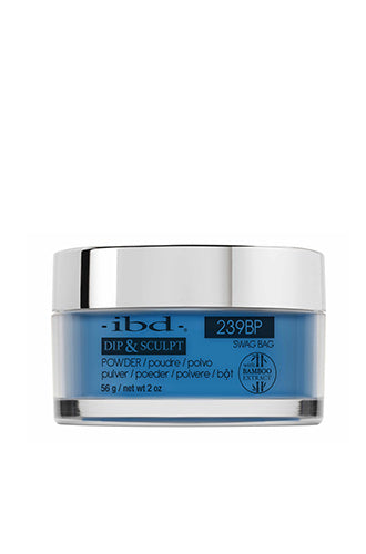 Front view of a 2 ounce see-through glass jar of ibd Dip & Sculpt Swag Bag nail powder dip