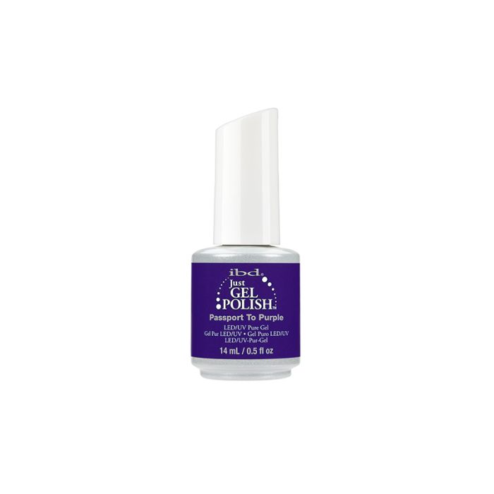 IBD Just Gel Polish in Passport to Purple, a bold royal purple gel polish perfect for vibrant, long-lasting manicures.