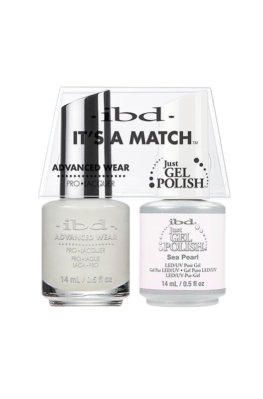 ibd It’s A Match Color Duo in Sea Pearl, featuring a soft pearlescent shade in Advanced Wear and Gel Polish.