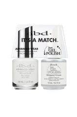 ibd Advanced Wear Whipped Cream nail polish duo with a crisp white gel and lacquer, perfect for a clean classic manicure.