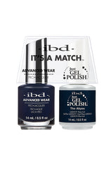 IBD It's A Match gel and lacquer duo in The Abyss, a deep, inky navy with mysterious depth and a subtle cosmic shimmer.