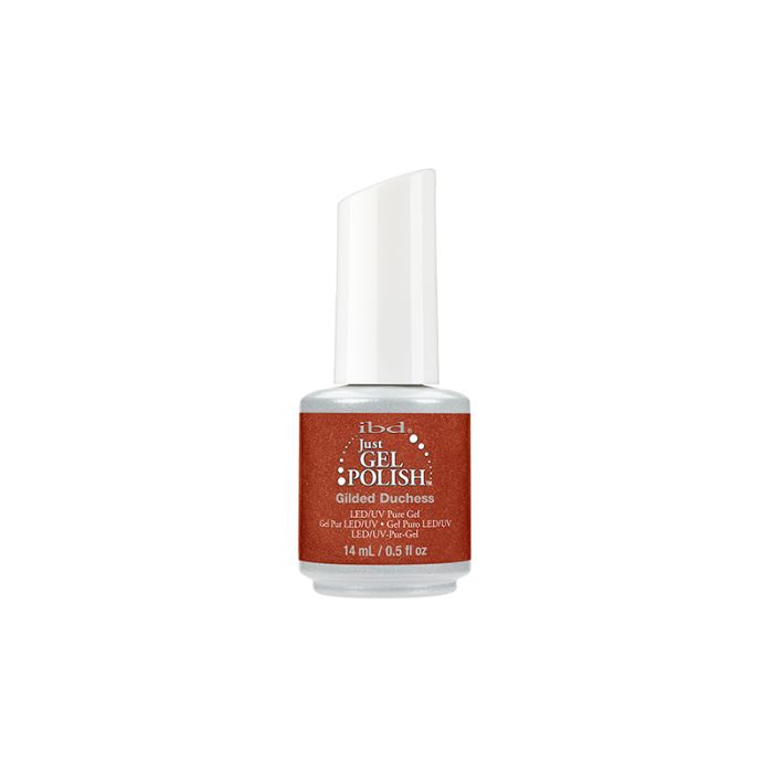 IBD Just Gel Polish Gilded Duchess – coppery bronze glitter gel polish with sparkling shimmer and LED/UV cure.