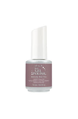 A clear glass bottle with white brush cap containing 0.5 fluid ounces of ibd Just Gel Polish Nobody But You