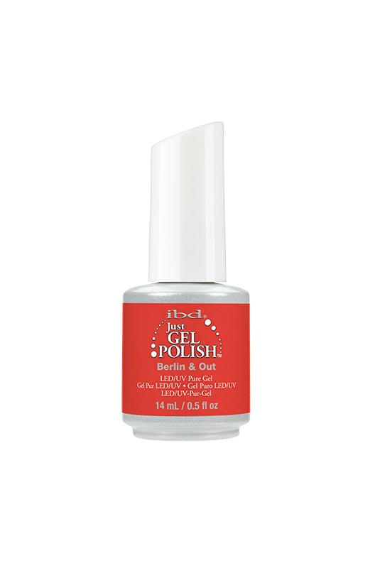 0.5 ounce bottle of  Just Gel Polish Berlin & Out with printed color combination its packaging