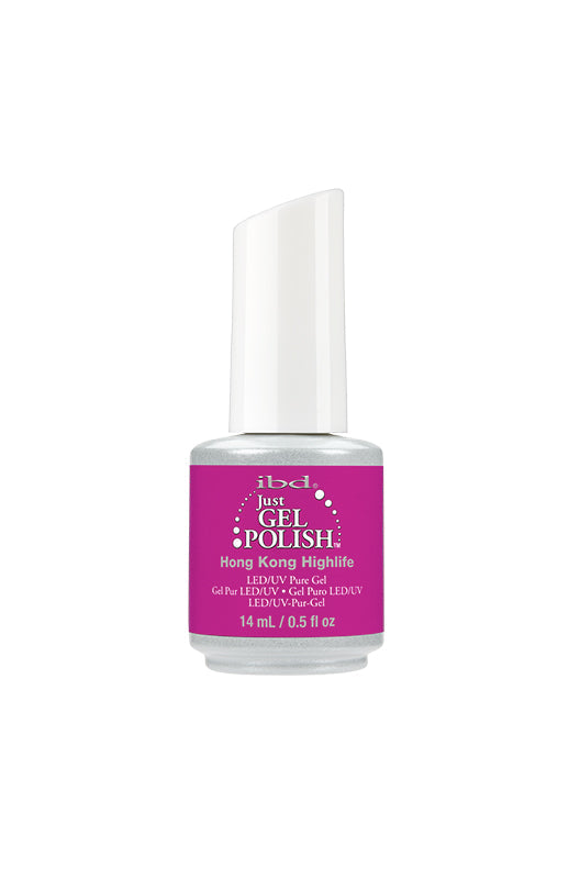 A capped 0.5-ounce glass bottle filled with ibd Just Gel Polish Hong Kong Highlife