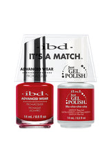 IBD Mu-cha-cha-cha Nail Polish Set, a bold red duo featuring a vibrant, high-gloss finish in gel and lacquer formulas.