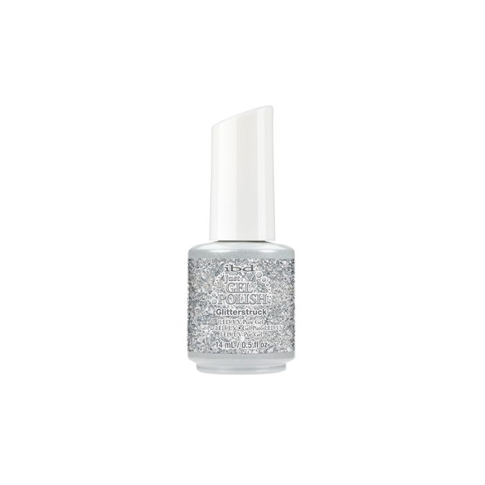 IBD Just Gel Polish Glitterstruck, a silver glitter gel polish packed with multidimensional sparkle.