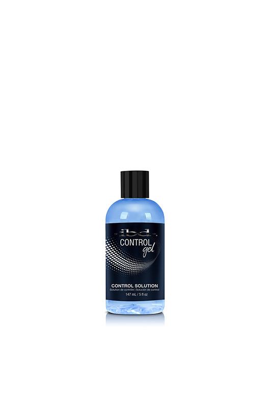 A clear 5 ounce bottle of ibd Control Gel Solution with stick label printed with product name & details