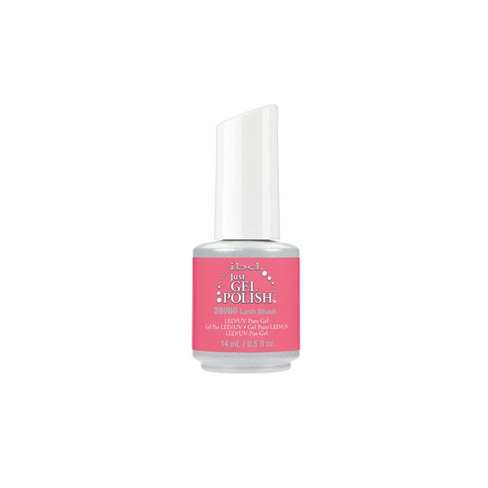 IBD Just Gel Polish in Lush Blush, a warm rosy pink gel polish with a playful, feminine touch.