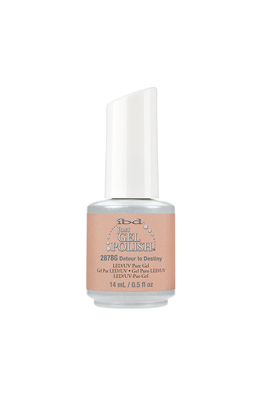 A 0.5-ounce two-tone color jar filled with ibd Just Gel Polish Detour to Destiny with detailed text on packaging