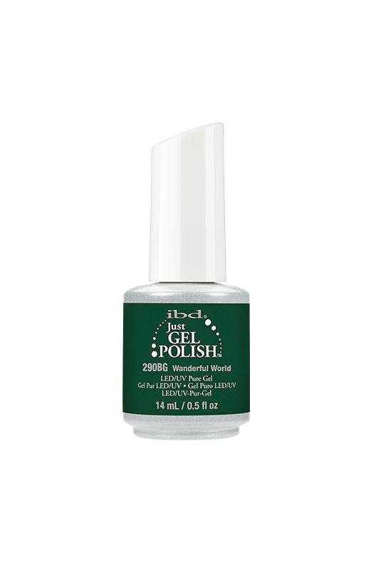 Front-facing of 0.5 ounces white and green bottle of ibd Just Gel Polish in Wanderful World variant
