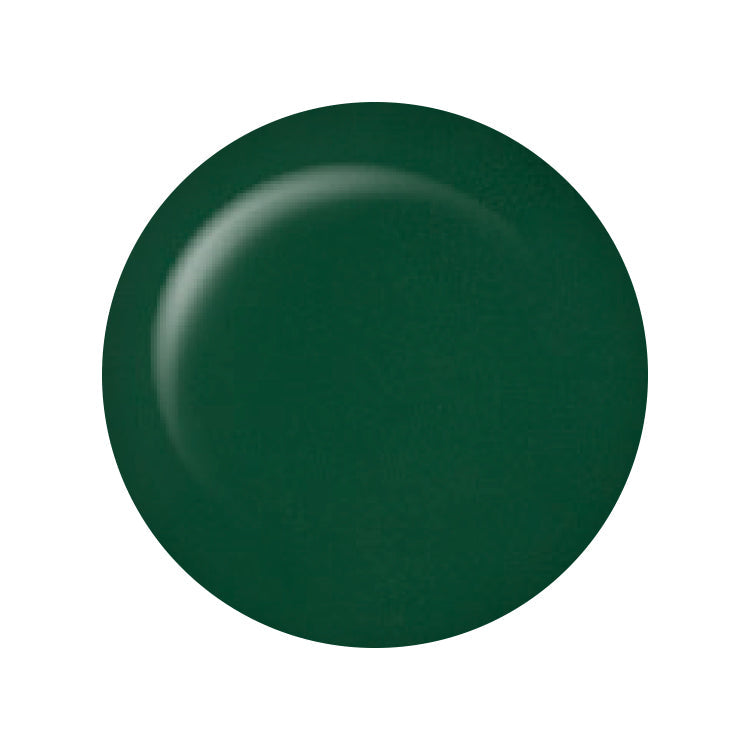 Glossy emerald green shade in a circular shape of color swatch patch isolated in white background