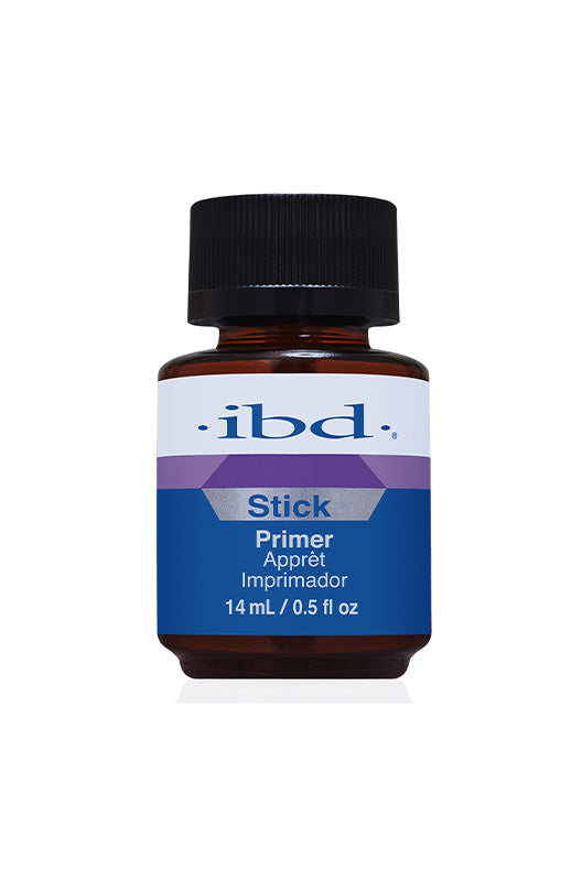 Front-view of  capped ibd stick acid-based primer in 0.5-ounce bottle with detailed label text 