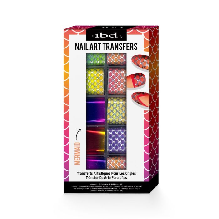 ibd Nail Art Transfers Mermaid Collection featuring colorful foil nail art designs with mermaid-inspired patterns.
