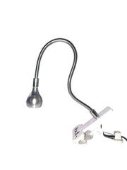 Side view of IBD Flash Curing LED Lamp showing curved gooseneck stem and clip stand